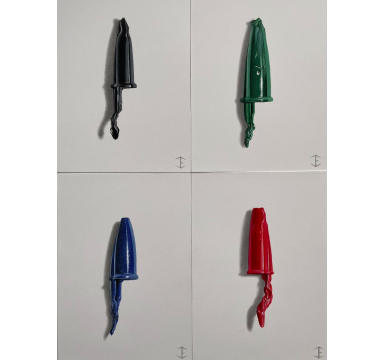 4 Mini Chewed Pen Tops (black, blue, green, red)