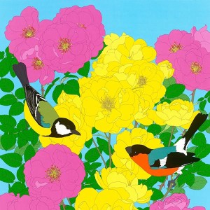 Duttson - Bullfinch, GreatTit and Roses, 2013 courtesy of TAG Fine Arts (detail)