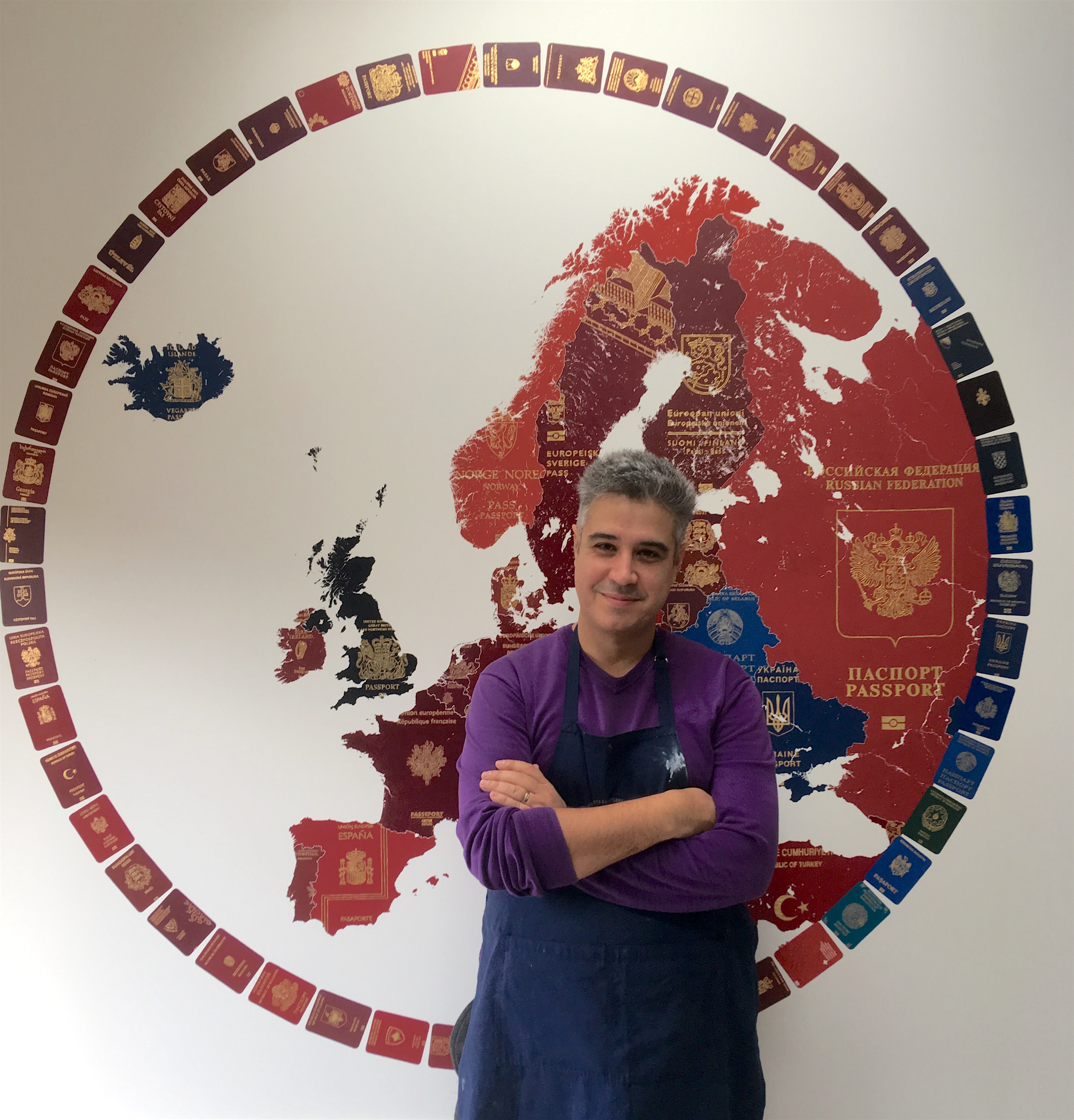 Yanko Tihov in front of his latest artwork, Europe 2019
